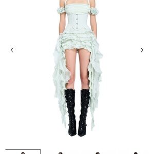 LOTIS DRESS (MINT) Ruffled High-Low Corset Dress with Off-Shoulder Sleeves